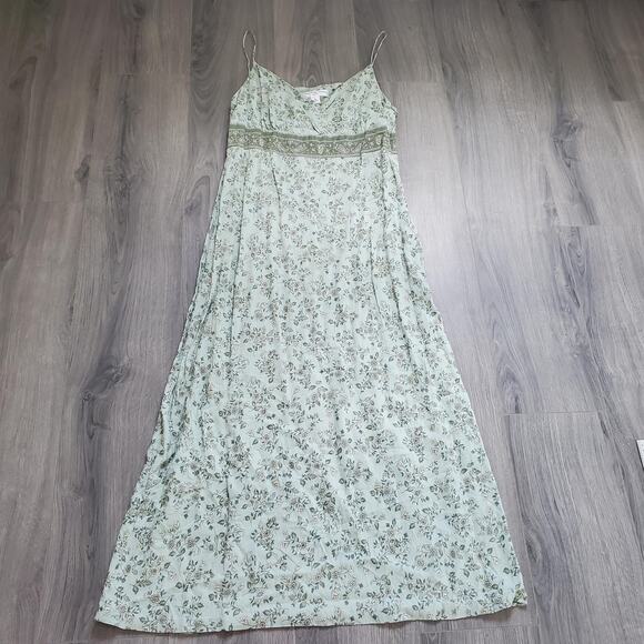 90s Y2K Babydoll Maxi Dress Womens 14 Green Forest Fairy Coquette Floral Whimsy - Picture 3 of 13